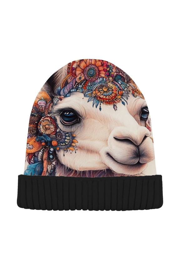 Boho Llama Bohemian Alpaca Beanie for Women Men Winter Hat Reversible Skull Knit Cap