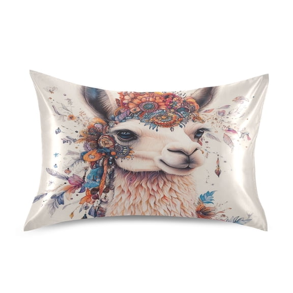 JSTEL Boho Llama Bohemian Alpaca Satin Pillowcase Queen Size Pillow Cases Envelope Closure Bed Pillow Cover, 20 x 30 inch