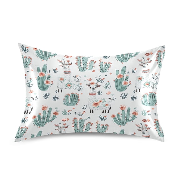 JSTEL Boho Llama Cactus Satin Pillowcase Standard Size Pillow Cases Envelope Closure Bed Pillow Cover, 20 x 26 inch