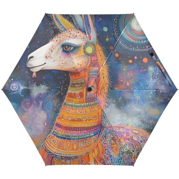 JSTEL Boho Llama Visionary Folding Umbrella for Rain Sun Travel Mini Lightweight Compact Umbrellas