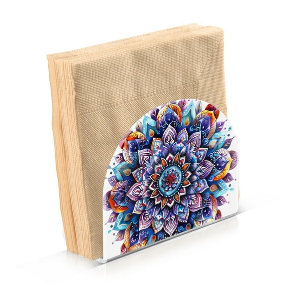 JSTEL Boho Mandala Flower Napkin Holder for Table Cocktail Farmhouse, Paper Napkins Dispenser for Home Kitchen Coffee Shop Dining Room Decor