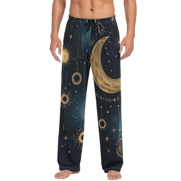 JSTEL Boho Moons and Stars Men's Sleepwear Mens Pajama Pants Bottoms with Pockets, L