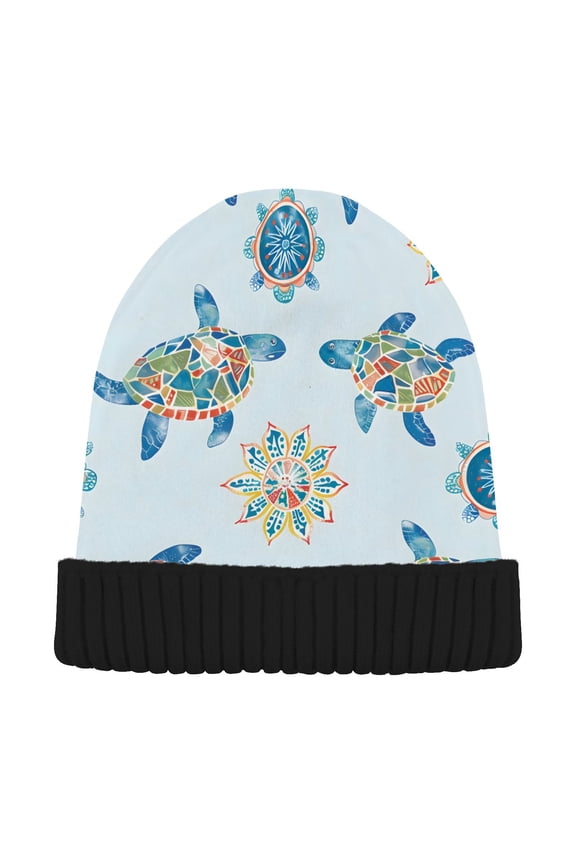 Boho Sea Turtle Beanie for Women Men Winter Hat Reversible Skull Knit Cap