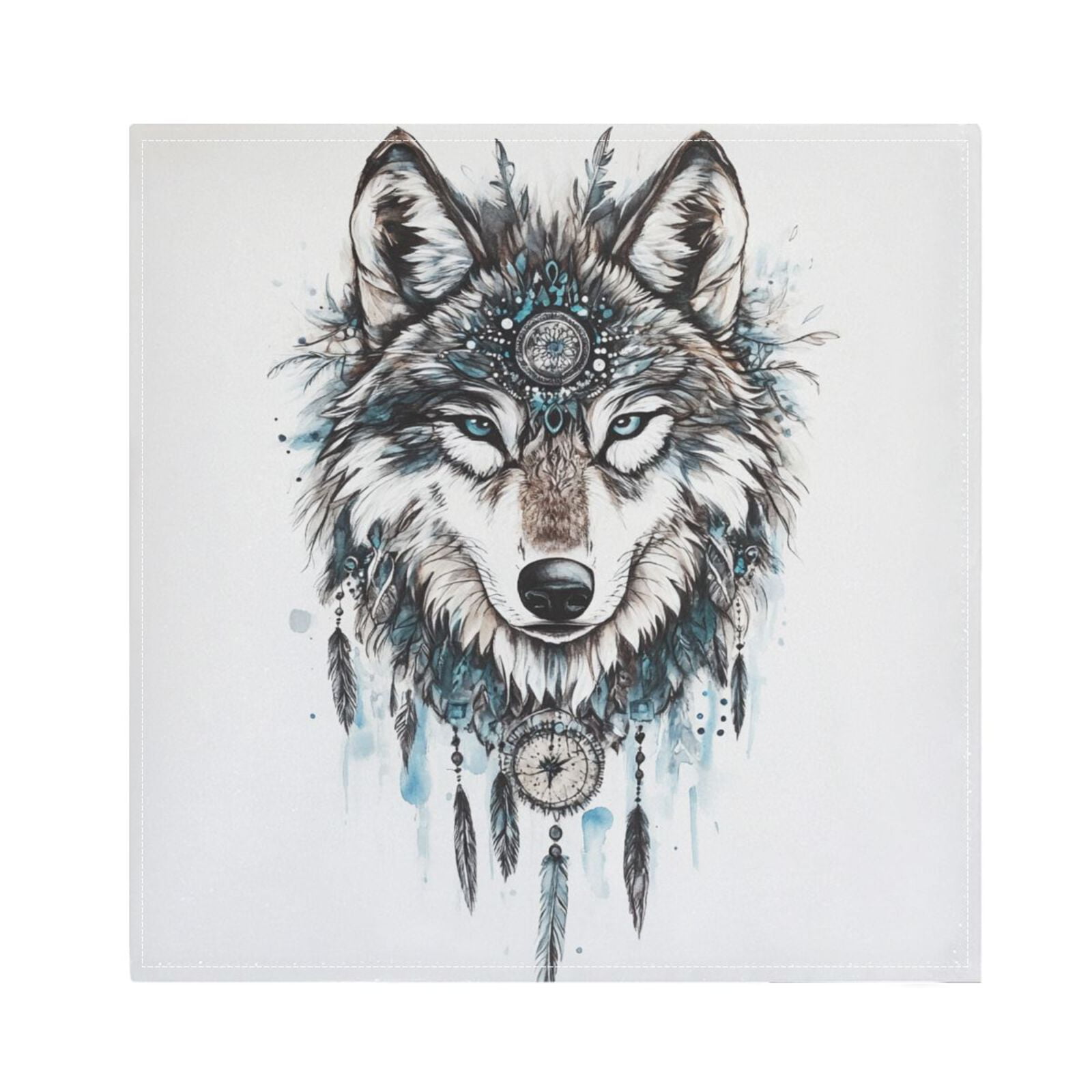 JSTEL Boho Wolf Head Hand Draw Cloth Napkins Set of 6, 20x20 Inch Washable and Reusable Napkin for Decoupage Dinner Party Everyday Use