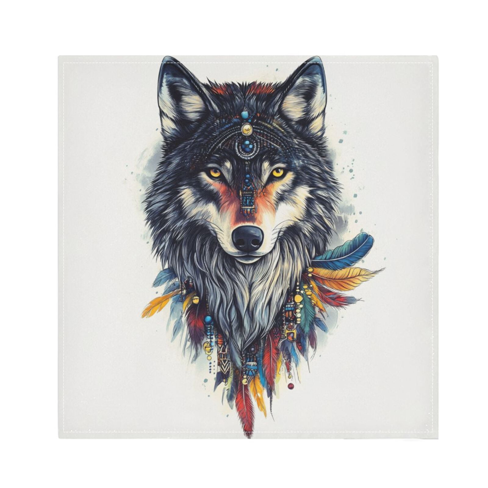JSTEL Boho Wolf Potrait Cloth Napkins Set of 6, 20x20 Inch Washable and Reusable Napkin for Decoupage Dinner Party Everyday Use