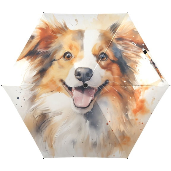 JSTEL Border Collie Dog Cute Folding Umbrella for Rain Sun Travel Mini Lightweight Compact Umbrellas