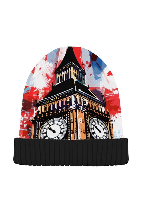 British Flag Big Ben Beanie for Women Men Winter Hat Reversible Skull Knit Cap