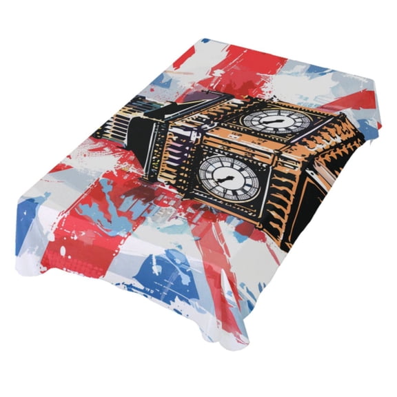 JSTEL British Flag Big Ben Table Cloth Square 54 x 54 Inch Tablecloth Anti Wrinkle Table Cover for Dining Kitchen Parties