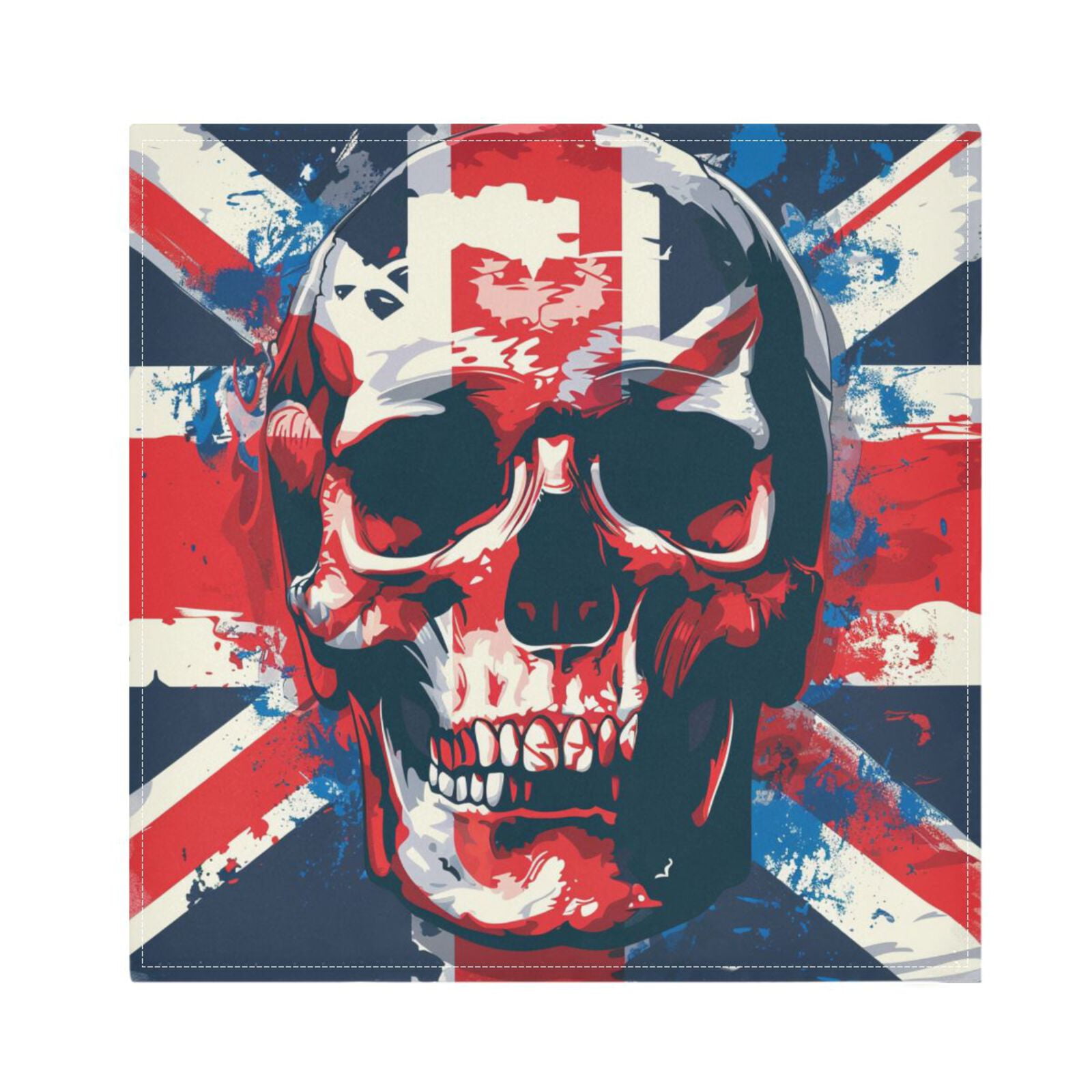 JSTEL British Flag Skull Cloth Napkins Set of 6, 20x20 Inch Washable and Reusable Napkin for Decoupage Dinner Party Everyday Use