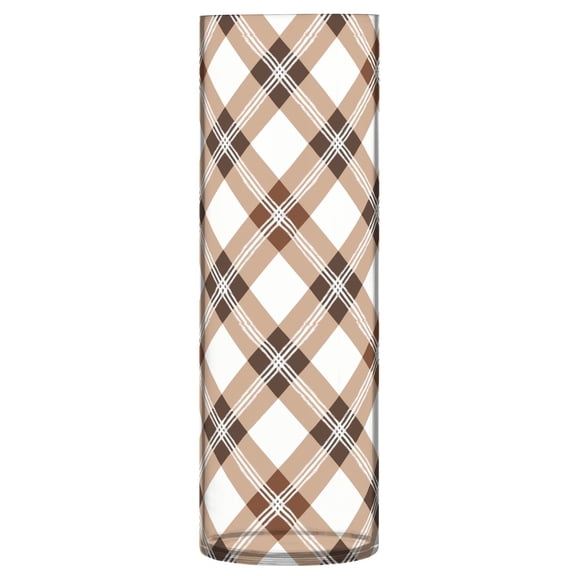 JSTEL Brown Grid Checkered Flower Vase Decorative Floreros for Home Decor Bedroom Living Room Office Table Shelf Bathroom