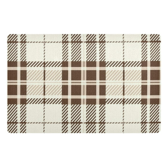 JSTEL Brown Grid Tartan Checkered Front Door Mat Outside Entrance 32x20 Inch Doormat for Outdoor Indoor Washable Non Slip Floor Mats