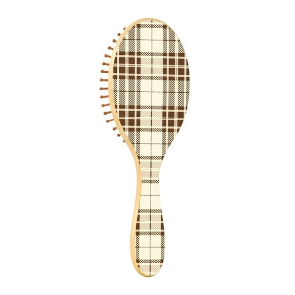 JSTEL Brown Grid Tartan Checkered Hair Brush for Women Men Natural Wood Detangler Brushes for All Hair Types Hairbrush for Wet & Dry