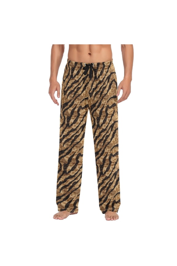 Brown Tiger Print Men's Sleepwear Mens Pajama Pants Bottoms with Pockets, XXL