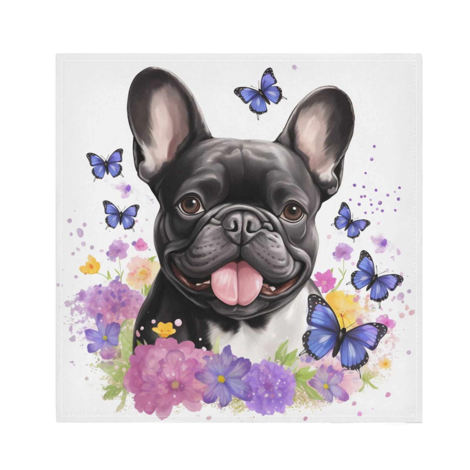 JSTEL Bulldog Puppy Butterfly Cloth Napkins Set of 6, 20x20 Inch Washable and Reusable Napkin for Decoupage Dinner Party Everyday Use