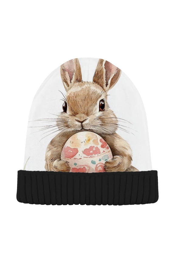 Bunny Rabbit Easter Egg Beanie for Women Men Winter Hat Reversible Skull Knit Cap