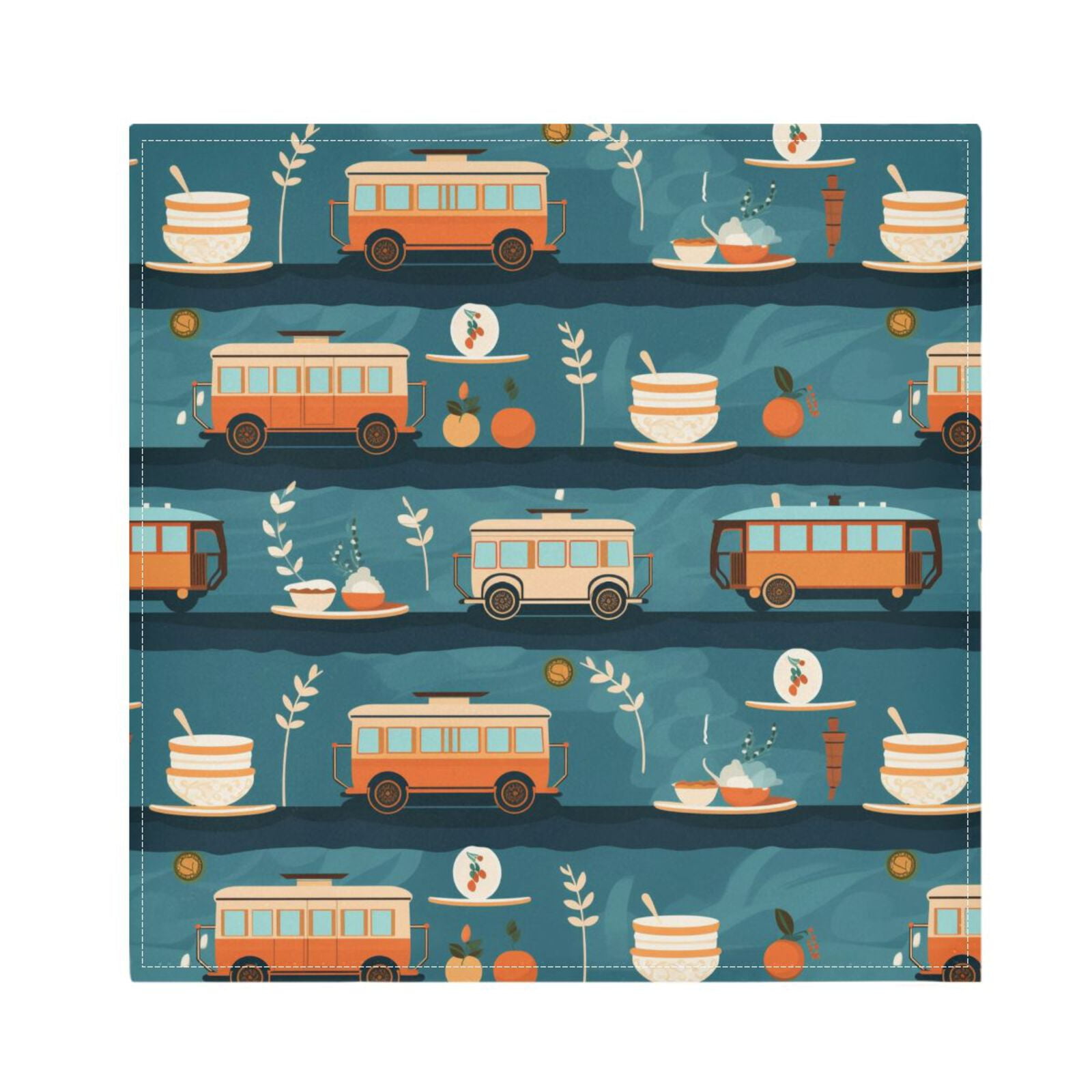JSTEL Bus Car Cloth Napkins Set of 6, 20x20 Inch Washable and Reusable Napkin for Decoupage Dinner Party Everyday Use