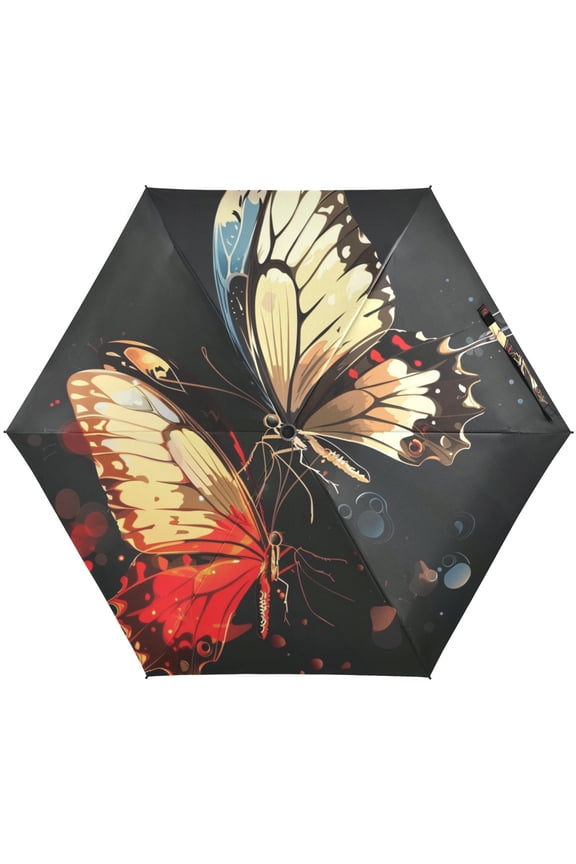Butterfly Couple Folding Umbrella for Rain Sun Travel Mini Lightweight Compact Umbrellas