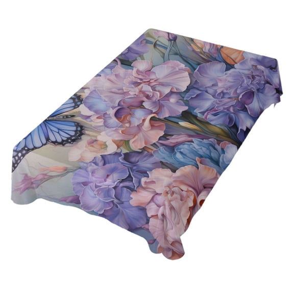JSTEL Butterfly Purple Flowers Table Cloth Square 60 x 60 Inch Tablecloth Anti Wrinkle Table Cover for Dining Kitchen Parties
