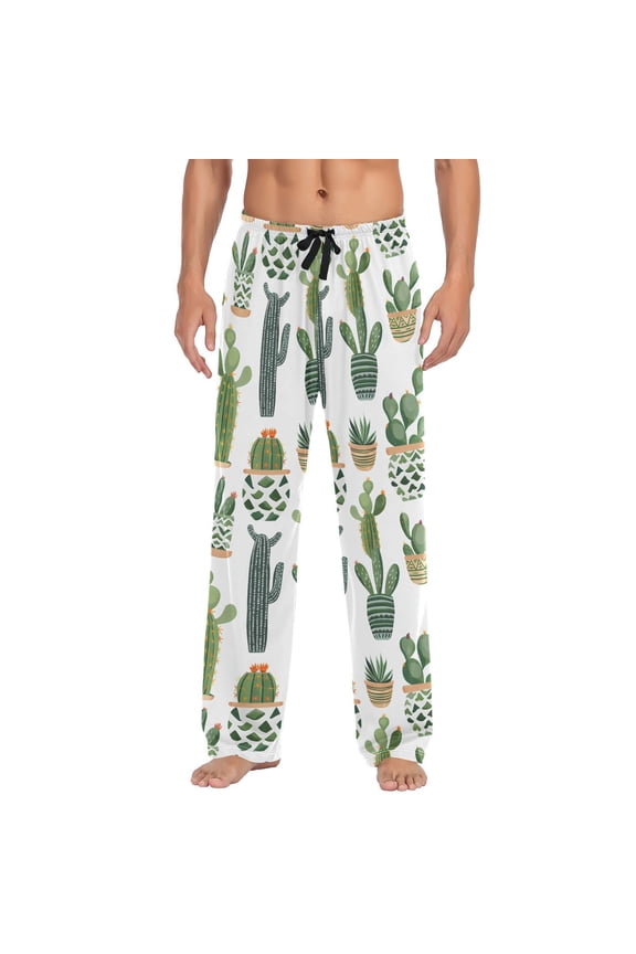 Cactus Cacti Boho Men's Sleepwear Mens Pajama Pants Bottoms with Pockets, XL