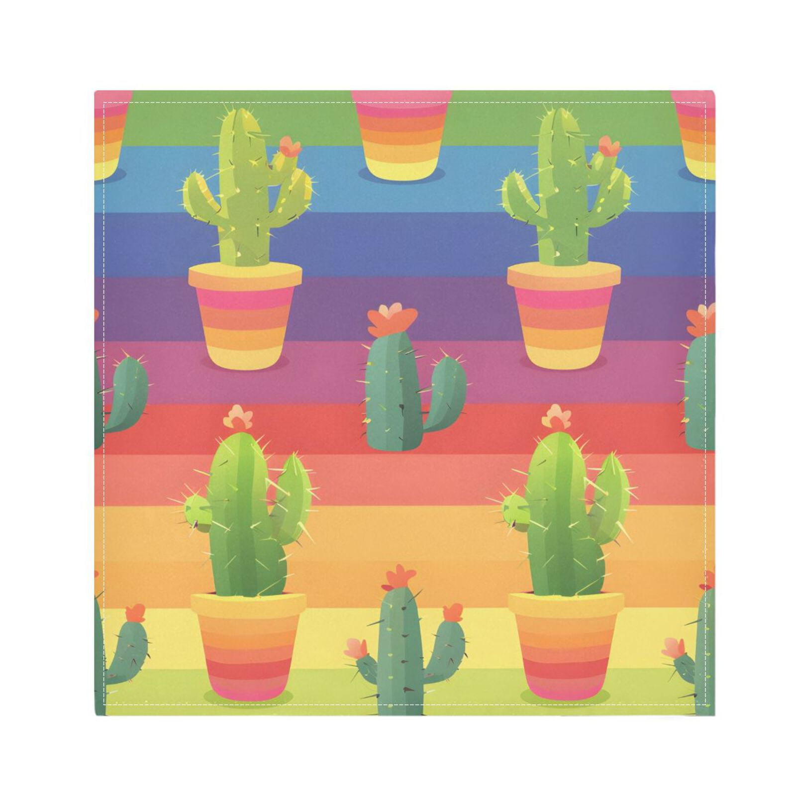 JSTEL Cactus Cacti Rainbow Stripes Cloth Napkins Set of 6, 20x20 Inch Washable and Reusable Napkin for Decoupage Dinner Party Everyday Use
