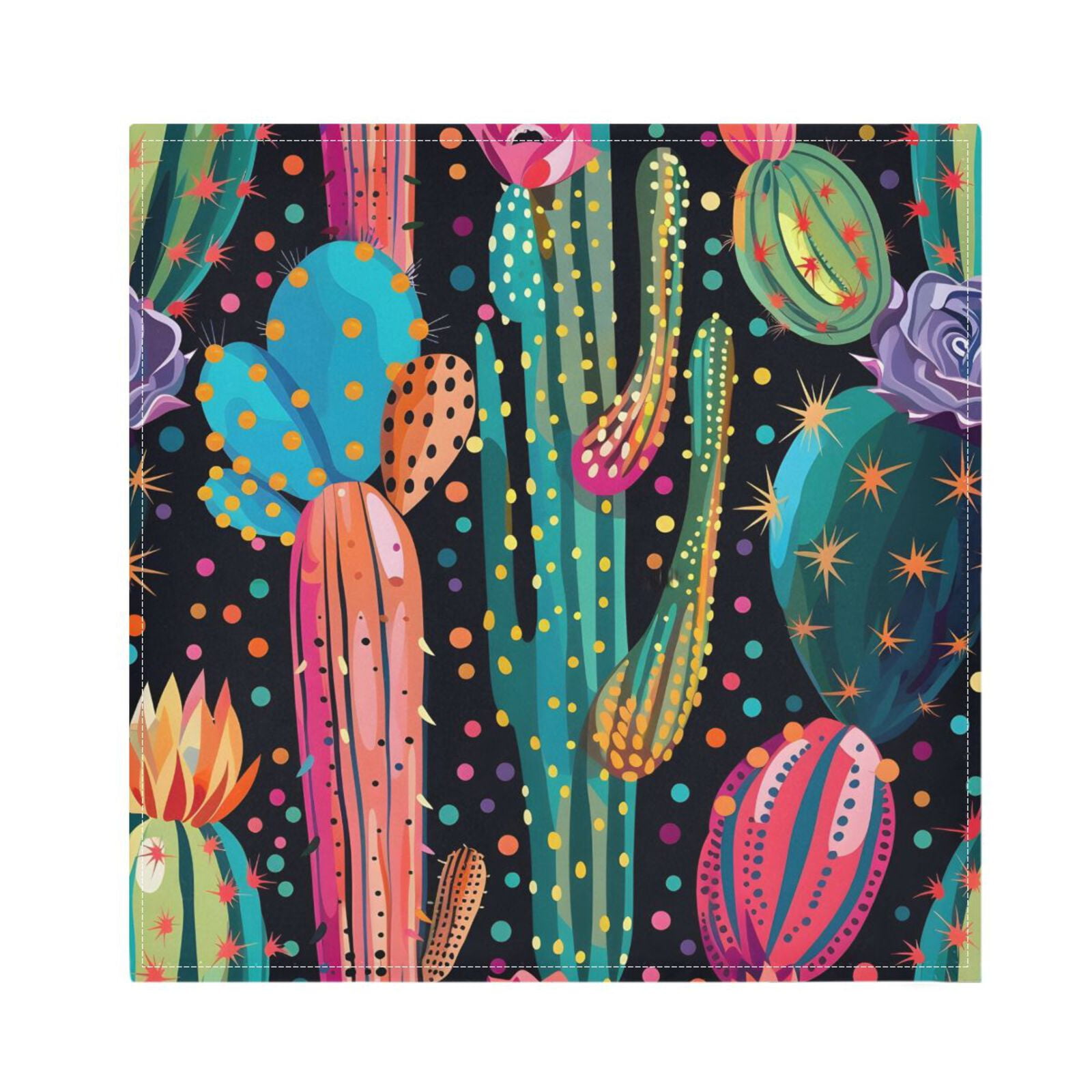 JSTEL Cactus Polka Dots Rainbow Cacti Cloth Napkins Set of 6, 20x20 Inch Washable and Reusable Napkin for Decoupage Dinner Party Everyday Use