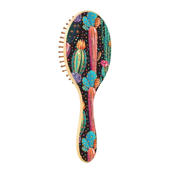 JSTEL Cactus Polka Dots Rainbow Cacti Hair Brush for Women Men Natural Wood Detangler Brushes for All Hair Types Hairbrush for Wet & Dry