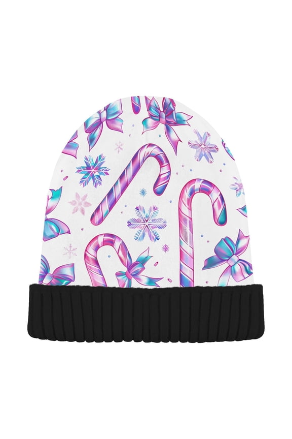 Candy Laser Bow Beanie for Women Men Winter Hat Reversible Skull Knit Cap