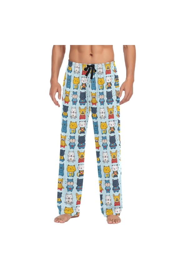 Cartoon Cat Kitten Men's Sleepwear Mens Pajama Pants Bottoms with Pockets, S