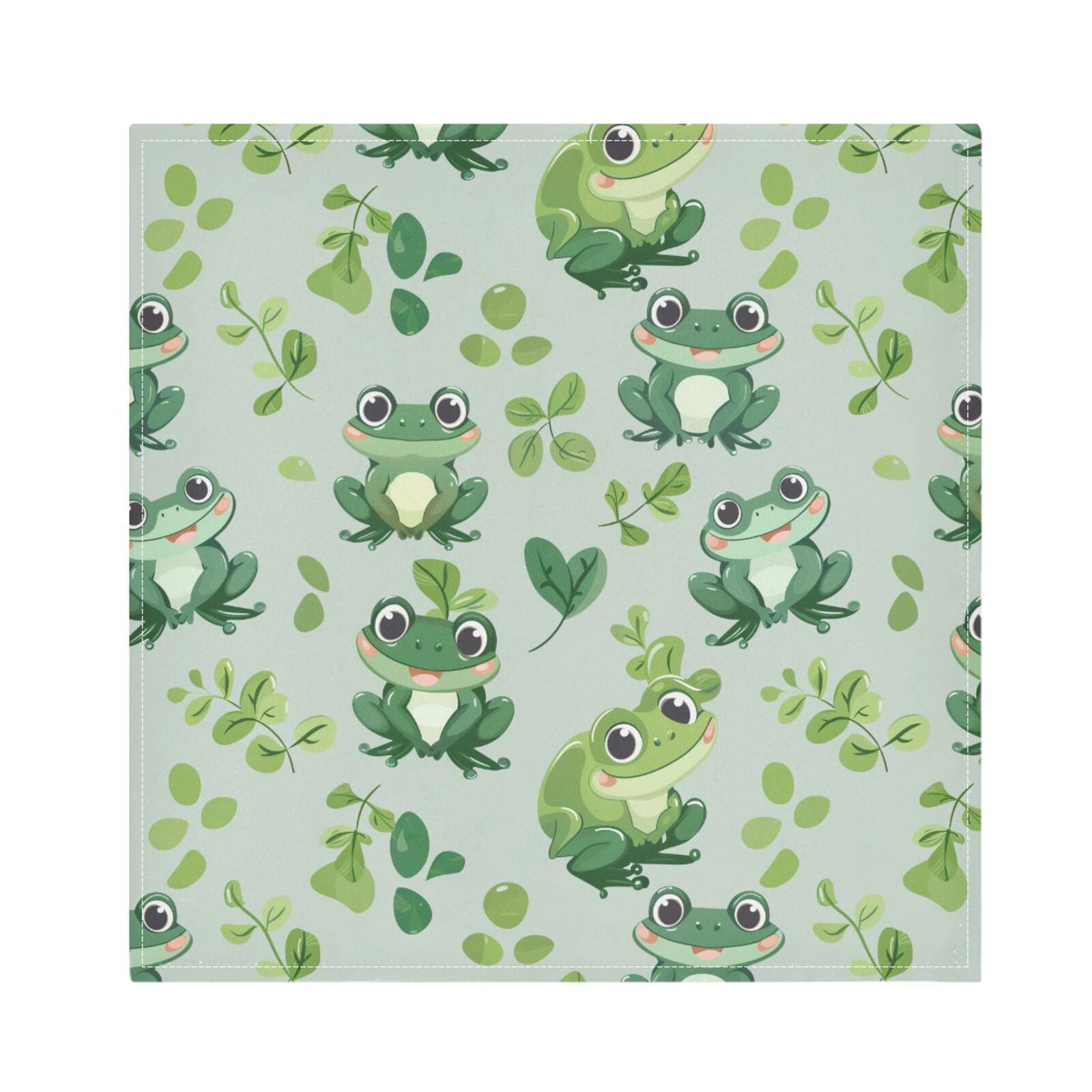 JSTEL Cartoon Frog Leaves Cloth Napkins Set of 6, 20x20 Inch Washable and Reusable Napkin for Decoupage Dinner Party Everyday Use