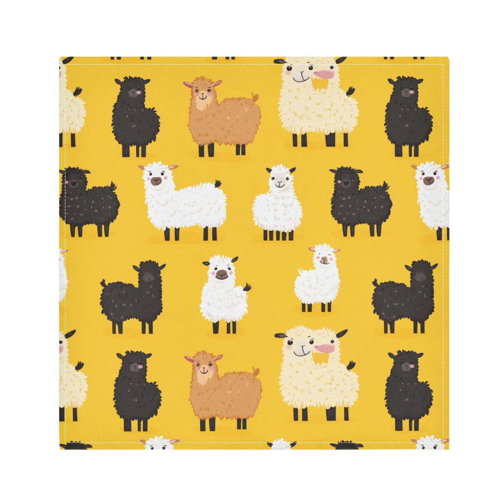JSTEL Cartoon Llamas Cute Alpacas Cloth Napkins Set of 6, 20x20 Inch Washable and Reusable Napkin for Decoupage Dinner Party Everyday Use