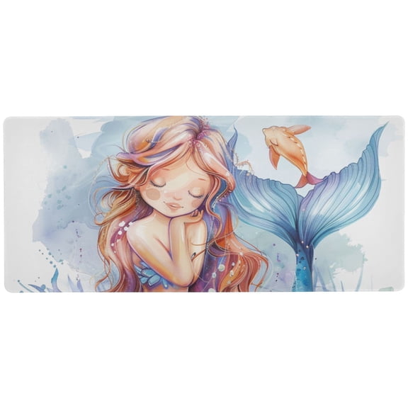 JSTEL Cartoon Mermaid Watercolor Large Gaming Mouse Pad Big Mousepad Mice Keyboard Mat with Non-Slip Rubber Base for Computer Laptop Home & Office, 31.5 X 11.8 inch