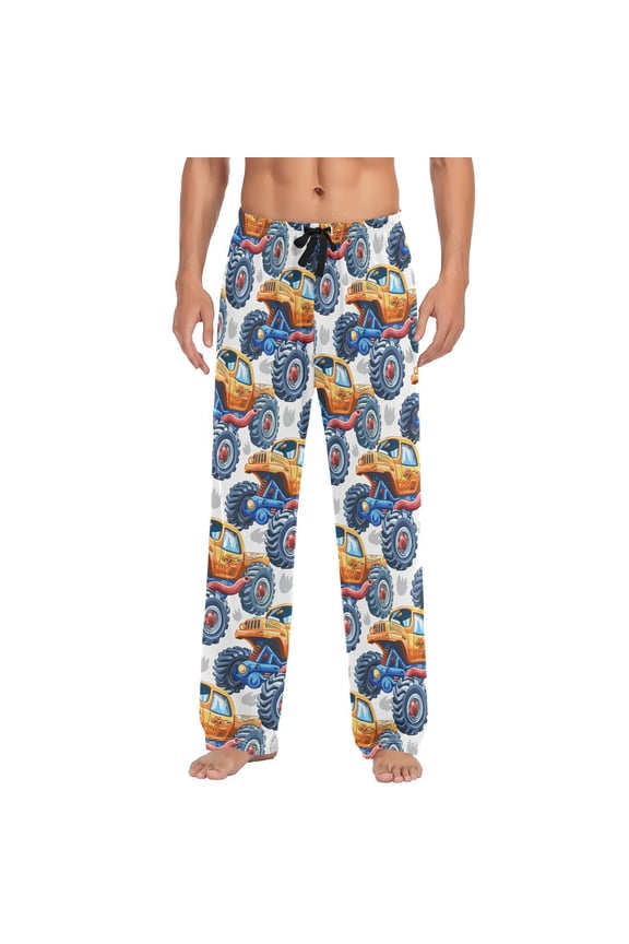 Cartoon Monster Truck Men's Sleepwear Mens Pajama Pants Bottoms with Pockets, XXL