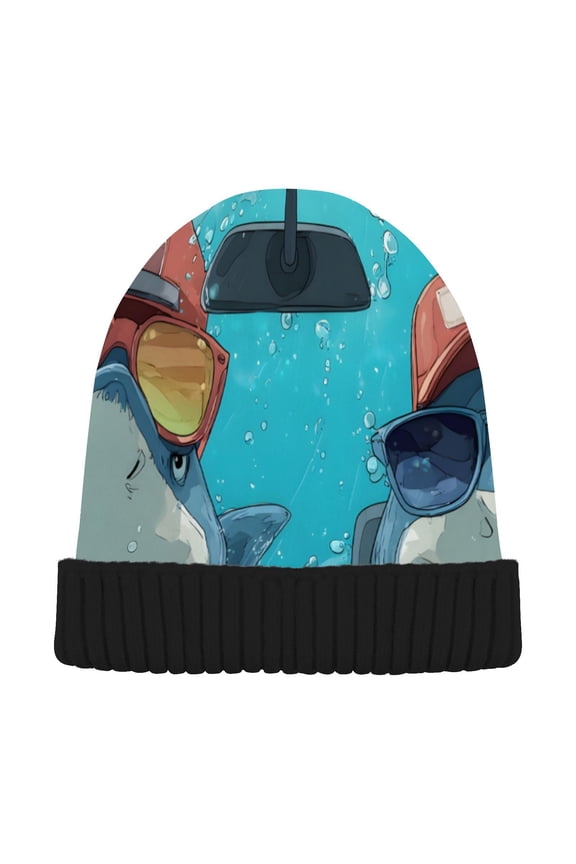 Cartoon Shark Driving Funny Animals Beanie for Women Men Winter Hat Reversible Skull Knit Cap