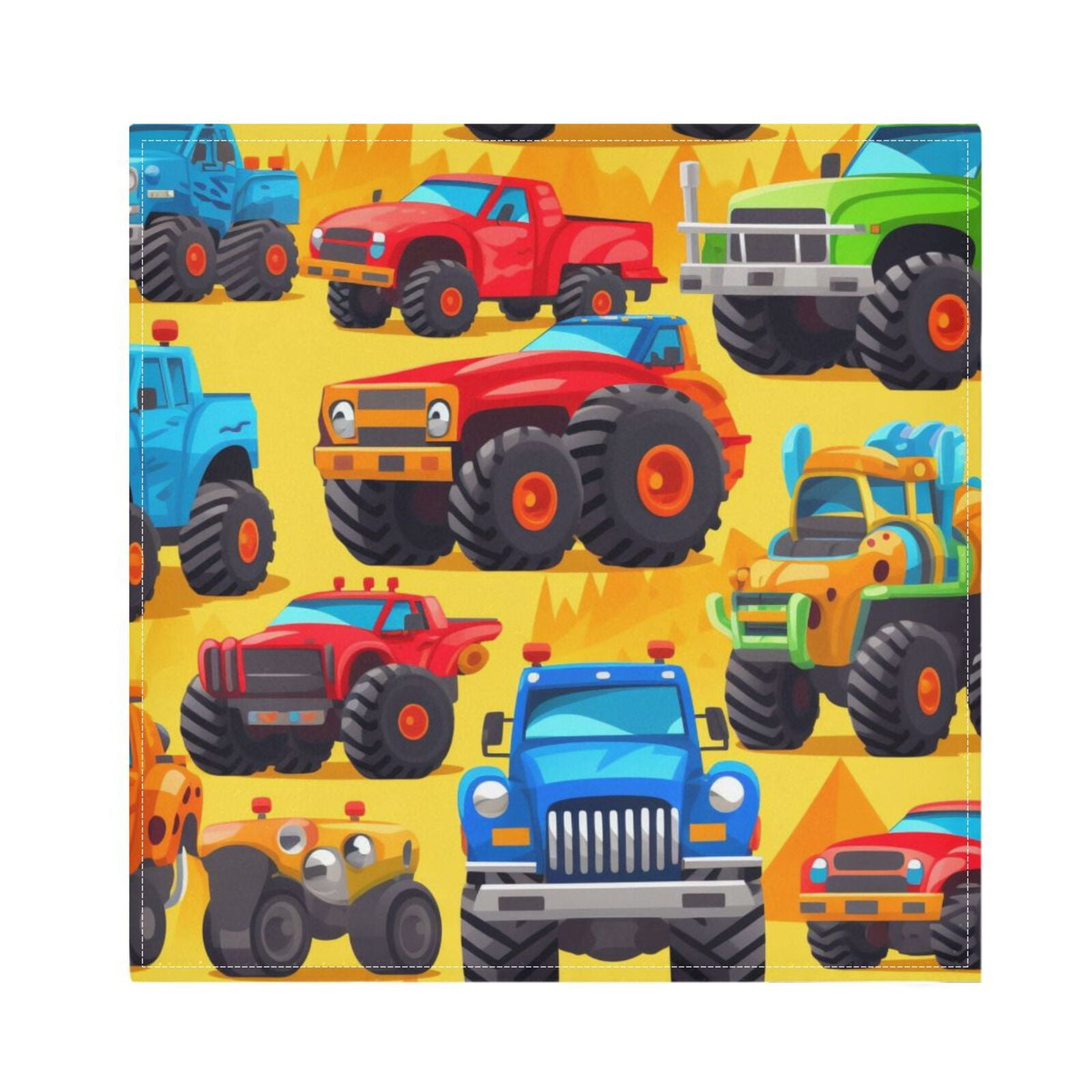 JSTEL Cartoon Trucks Cloth Napkins Set of 6, 20x20 Inch Washable and Reusable Napkin for Decoupage Dinner Party Everyday Use