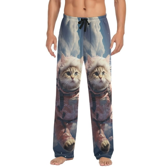 JSTEL Cat Astronaut Funny Men's Sleepwear Mens Pajama Pants Bottoms with Pockets, S