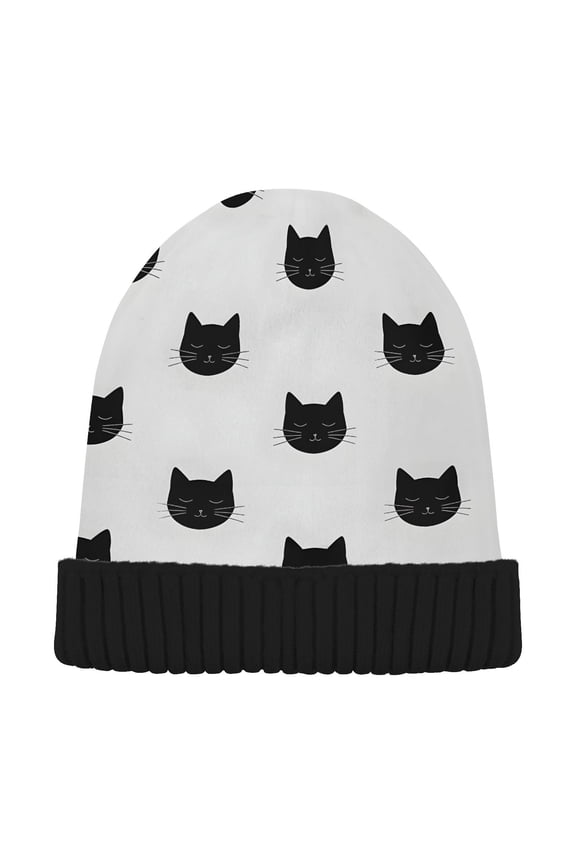 Cat Black Kitten Beanie for Women Men Winter Hat Reversible Skull Knit Cap