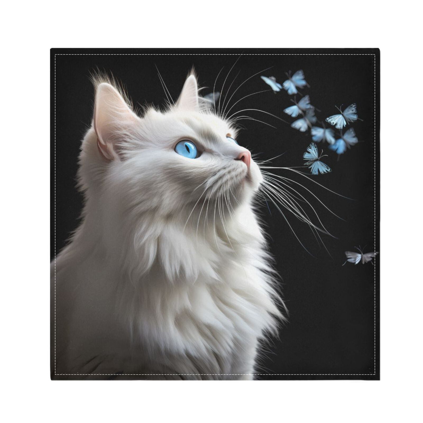 JSTEL Cat Butterfly Cloth Napkins Set of 6, 20x20 Inch Washable and Reusable Napkin for Decoupage Dinner Party Everyday Use