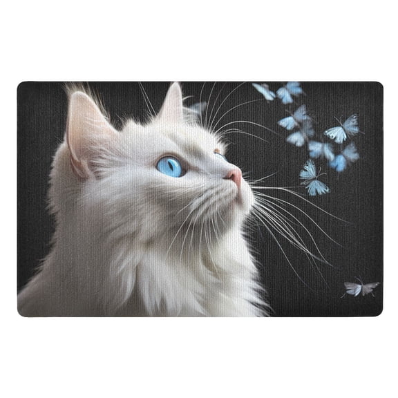 JSTEL Cat Butterfly Front Door Mat Outside Entrance 32x20 Inch Doormat for Outdoor Indoor Washable Non Slip Floor Mats