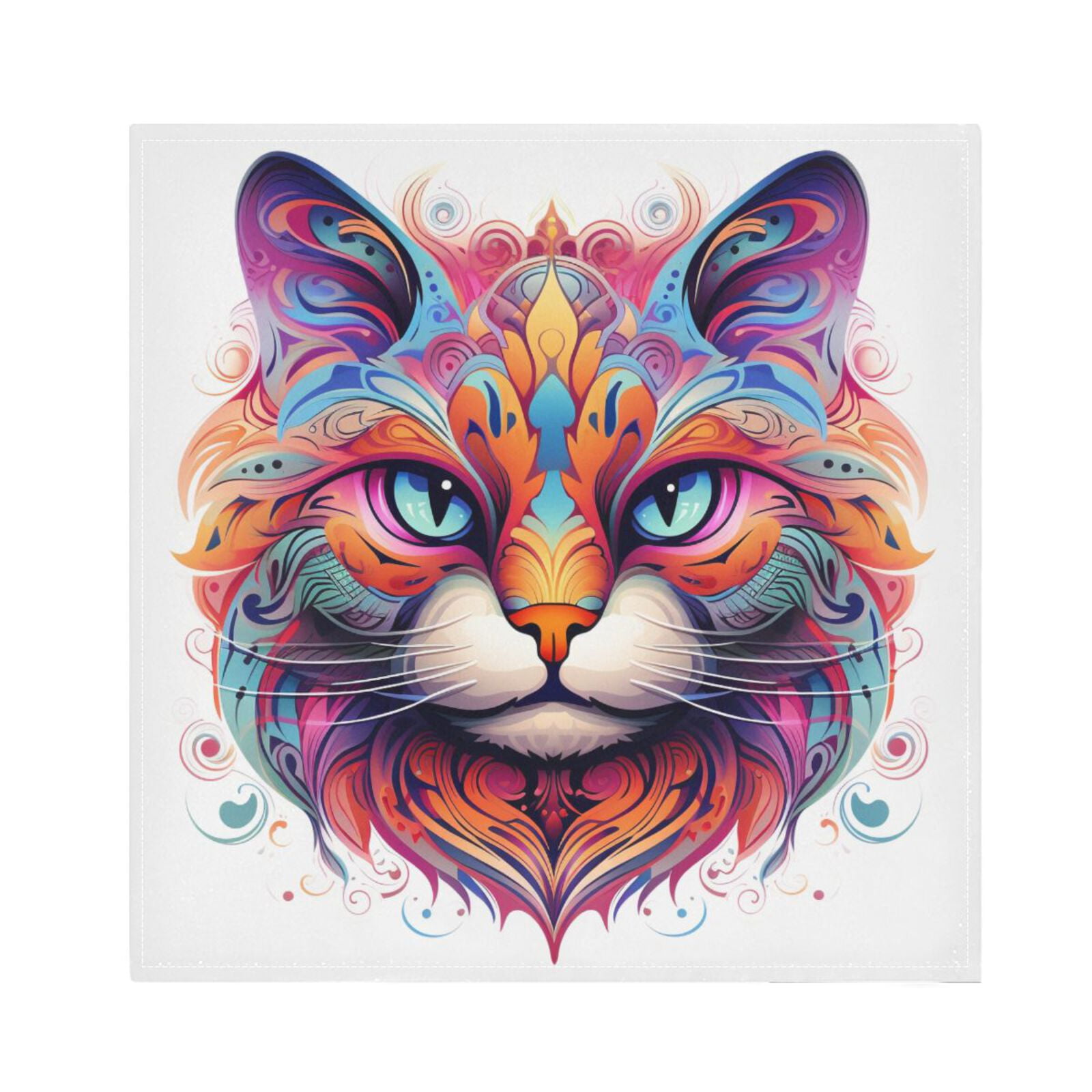 JSTEL Cat Ethnic Totem Cloth Napkins Set of 6, 20x20 Inch Washable and Reusable Napkin for Decoupage Dinner Party Everyday Use