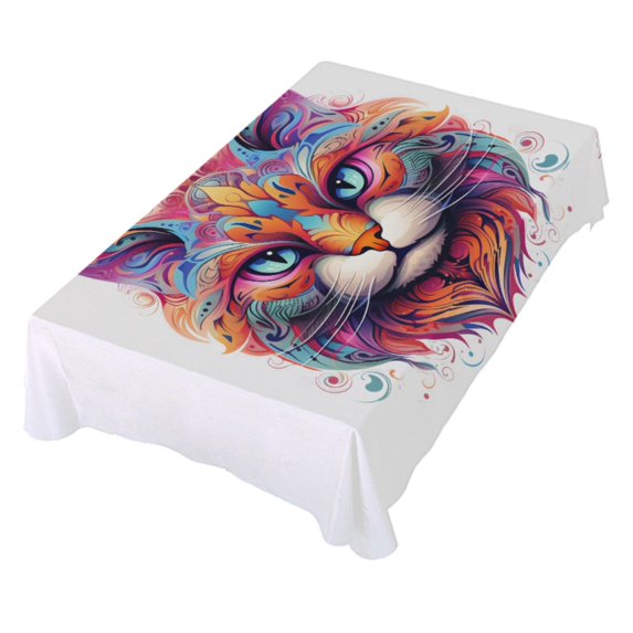 JSTEL Cat Ethnic Totem Table Cloth Square 54 x 54 Inch Tablecloth Anti Wrinkle Table Cover for Dining Kitchen Parties