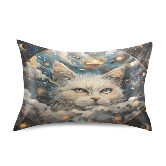 JSTEL Cat Galaxy Celestial Satin Pillowcase Standard Size Pillow Cases Envelope Closure Bed Pillow Cover, 20 x 26 inch