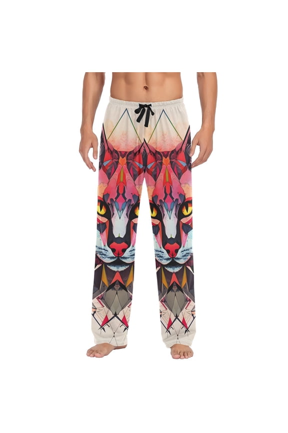 Cat Head Art Men's Sleepwear Mens Pajama Pants Bottoms with Pockets, S