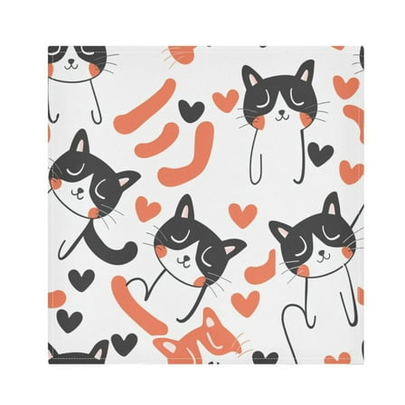 JSTEL Cat Heart Cartoon Cloth Napkins Set of 1, 20x20 Inch Washable and Reusable Napkin for Decoupage Dinner Party Everyday Use