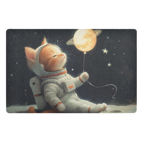 JSTEL Cat Kitten Astronaut Front Door Mat Outside Entrance 32x20 Inch Doormat for Outdoor Indoor Washable Non Slip Floor Mats