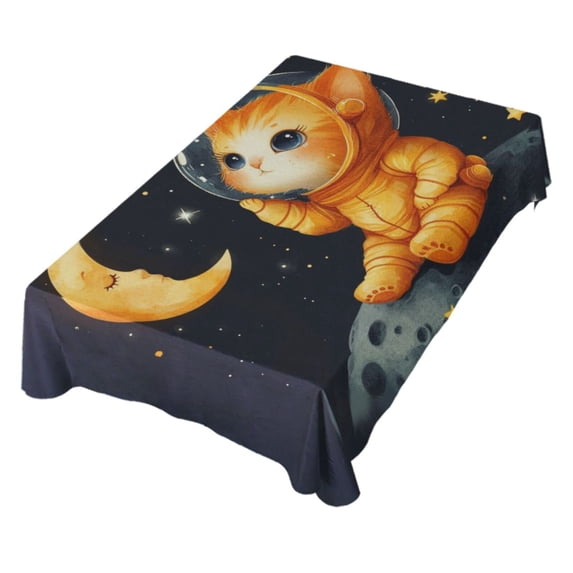 JSTEL Cat Kitten Astronaut Galaxy Table Cloth Rectangle 60 x 120 Inch Tablecloth Anti Wrinkle Table Cover for Dining Kitchen Parties