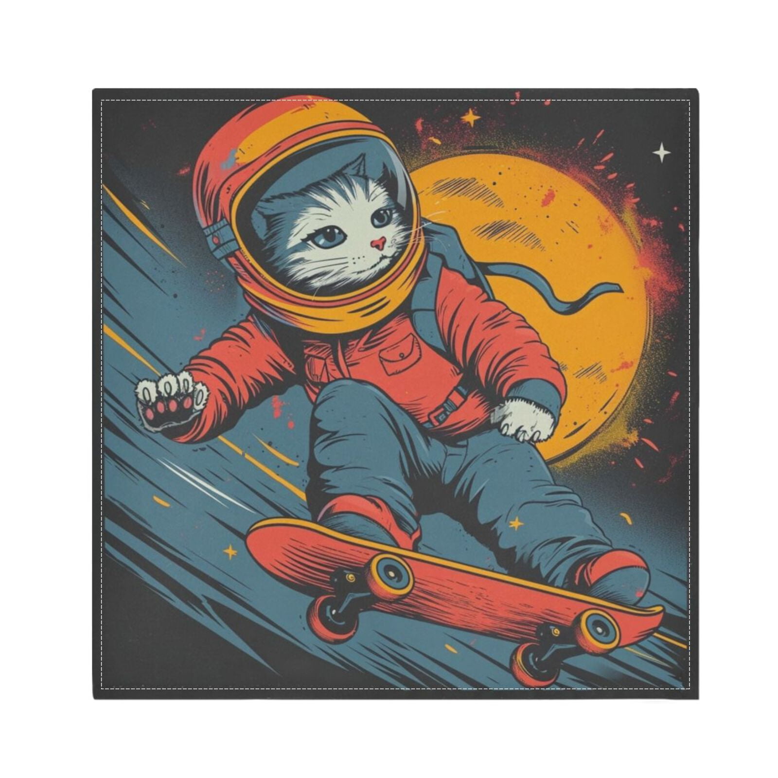 JSTEL Cat Kitten Astronaut Skateboard Cloth Napkins Set of 6, 20x20 Inch Washable and Reusable Napkin for Decoupage Dinner Party Everyday Use