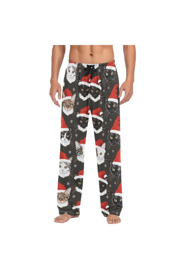 Cat Kitten Christmas Men's Sleepwear Mens Pajama Pants Bottoms with Pockets, L