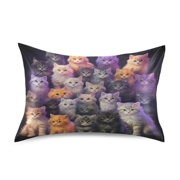JSTEL Cat Kitten Collection Satin Pillowcase Standard Size Pillow Cases Envelope Closure Bed Pillow Cover, 20 x 26 inch