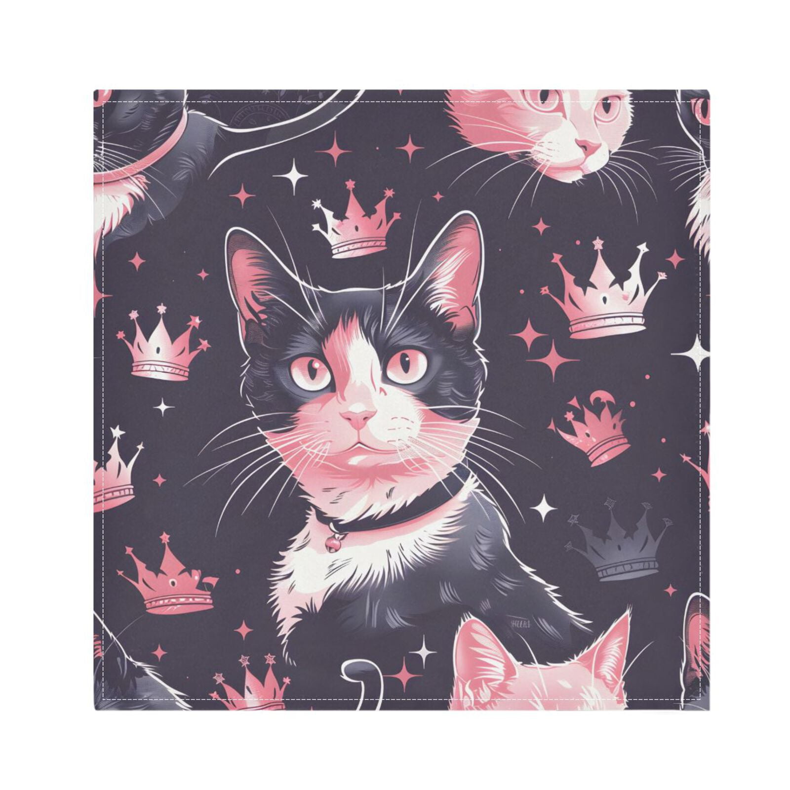 JSTEL Cat Kitten Crown Cloth Napkins Set of 6, 20x20 Inch Washable and Reusable Napkin for Decoupage Dinner Party Everyday Use