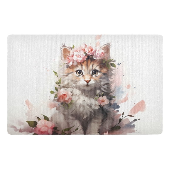 JSTEL Cat Kitten Rose Flowers Front Door Mat Outside Entrance 32x20 Inch Doormat for Outdoor Indoor Washable Non Slip Floor Mats